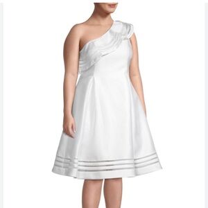 Adrianna Papell White One-Shoulder Dress